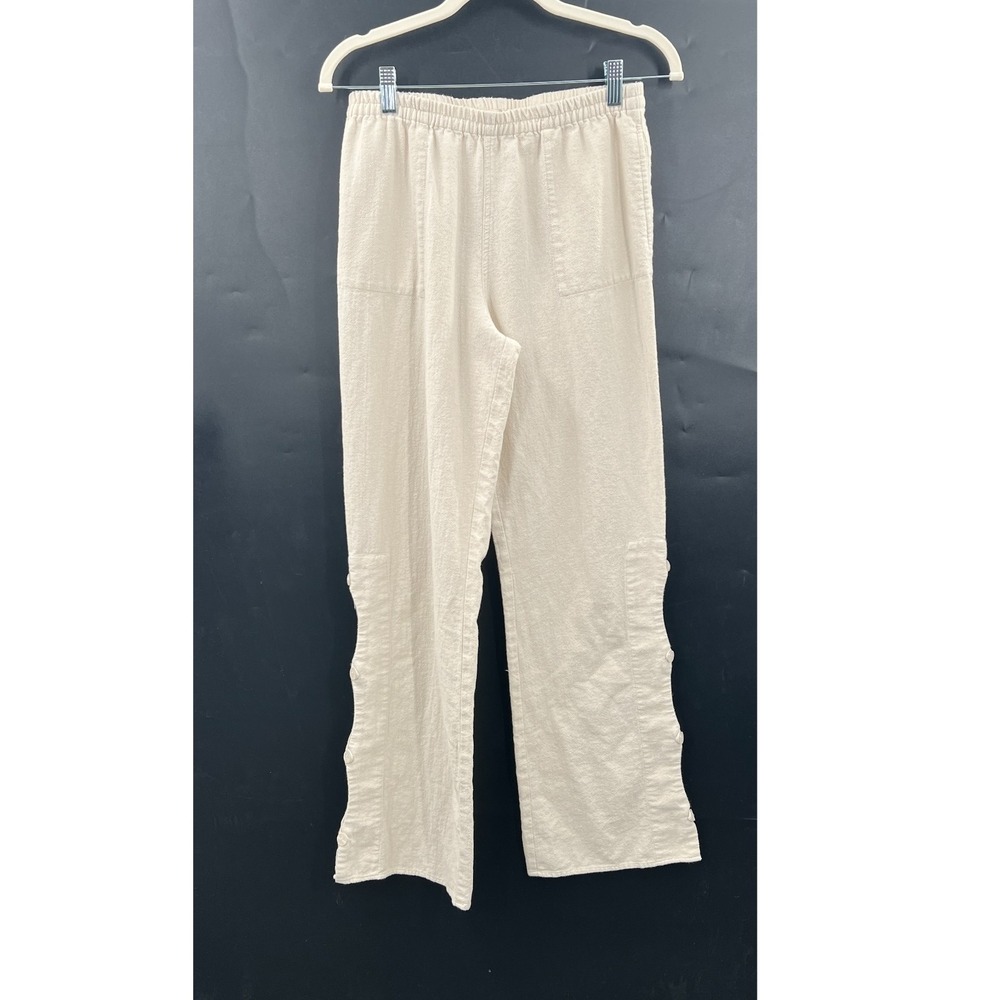 Soft Surroundings Cream Cotton scallop beachy lagenlook coastal grandma pants XS